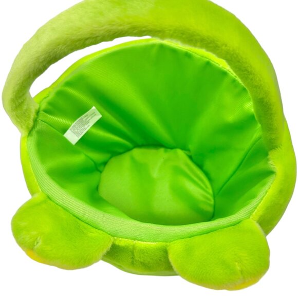 Plush Frog Face Green Basket w Handle Stuffed Polyester Fiber Lightweight Sturdy - Picture 4 of 7